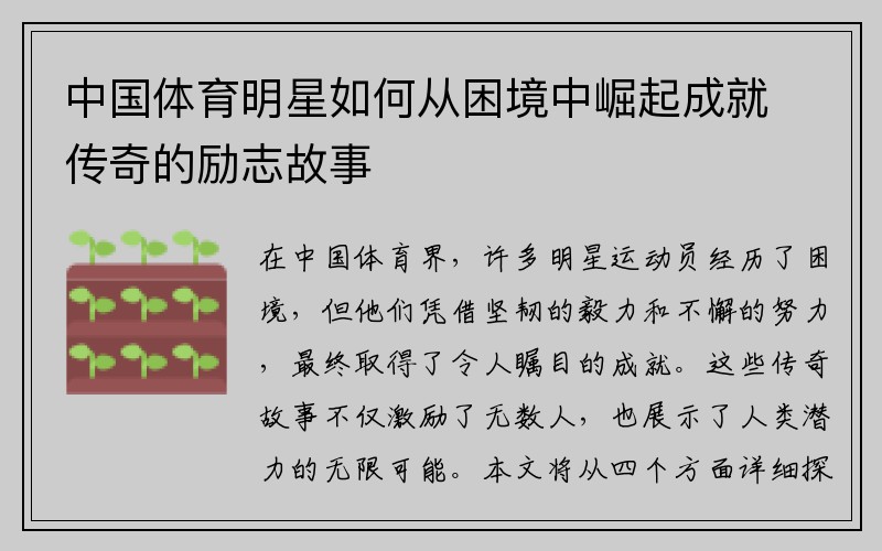 中国体育明星如何从困境中崛起成就传奇的励志故事